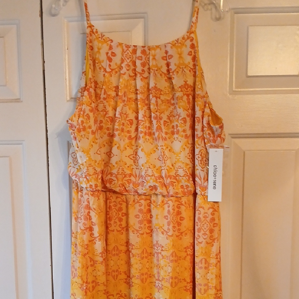 Chloe and Rene Orange,Pink and Yellow Spaghetti Strap Sundress